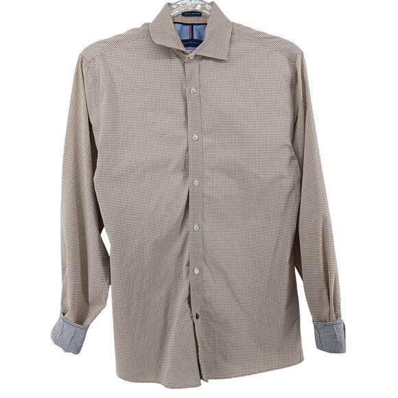 Tommy Hilfiger Tan Gingham Checkered Button Down Shirt Mens XS Preppy Work - Picture 1 of 11